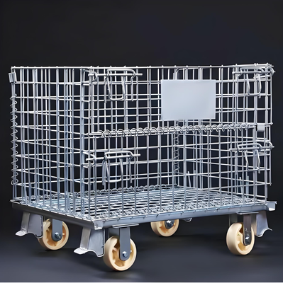 Foldable Heavy Duty Steel Mesh Storage Cages With Wheels For Industrial Use