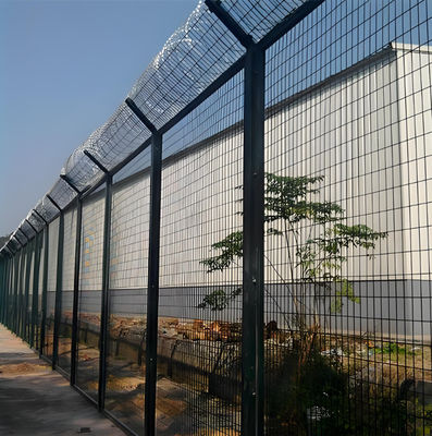 High Density Mesh Metal Frame For Airport Railway Prison House Y Post With Barbed Wire