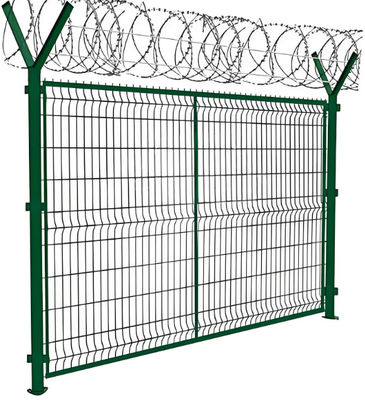 High Density Mesh Metal Frame For Airport Railway Prison House Y Post With Barbed Wire