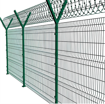 PVC galvanizado revestido 6ft de altura 3D curvo V Mesh Fecho de segurança painel RAL6005 Verde 50x200mm Hole Anti Climb System